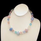 Vintage Chunky Pink Blue Clear Pastel Beads Necklace