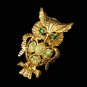 Charming Jade Green Rhinestones Vintage Owl Brooch Pin