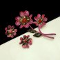 Signed ART Vintage Purple Red Enamel Flower Brooch Pin Earrings
