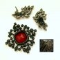 Rare CLAUDETTE Vintage Japanned Red Brooch Pin Earrings Set BOOK PIECE