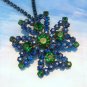D&E Juliana Vintage Blue Green Rhinestine Maltese Cross Necklace Brooch