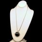 CROWN TRIFARI Vintage Black Lucite Pendant Necklace Mid Century Rhinestones Faux Onyx Large