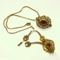 Vintage Pendant Necklace Bracelet Set Victorian Revival Red