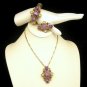 Vintage Necklace Bracelet Brooch Pin Mid Century Purple Swirl Stones Set Rhinestones