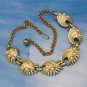 Vintage Chunky Shell Links Necklace Detailed Goldtone Faux Pearls