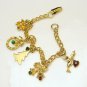 Vintage Christmas Charm Bracelet Mid Century Goldtone Rhinestones Tree Bells Bird Heart
