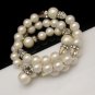 Vintage Bracelet Mid Century Faux Pearls AB Crystals Coil Wrap Statement Rhinestone Rondelles