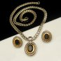 Chunky Thick Chain Large Topaz Rhinestones Necklace Earrings Set Two Tone