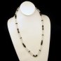 Vintage Glass Beads Long Necklace Frosted White Black Rhinestone Rondelles