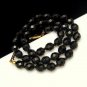 Vintage Crystal Beads Choker Necklace Faceted Black Glass Knotted
