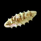 Vintage "Mother" Brooch Pin Mid Century Carved Mother of Pearl MOP Oval Metal