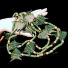 Vintage Chunky Wood Fish Beads Necklace 3 Multi Strands Green Striped