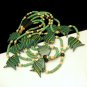 Vintage Chunky Wood Fish Beads Necklace 3 Multi Strands Green Striped
