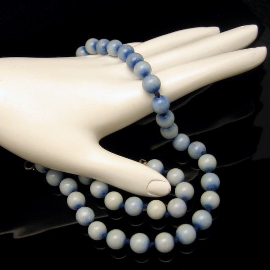 Vintage Necklace Knotted Light Pale Blue Stone Beads Sterling Clasp