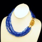 Vintage 8 Multi Strand Chunky Wide Necklace Pretty Blue Acrylic Beads