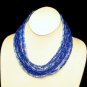 Vintage 8 Multi Strand Chunky Wide Necklace Pretty Blue Acrylic Beads