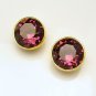Vintage Earrings Mid Century Purple Amethyst Glass Circles Clips Large Stones NOS