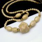 Long Chunky Vintage Statement Necklace Beige Marble Organic Stone Beads