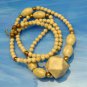 Long Chunky Vintage Statement Necklace Beige Marble Organic Stone Beads