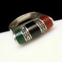 925 Sterling Silver Vintage Ring Inlaid Jade Onyx Carnelian Marcasites