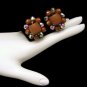 Vintage Clip Earrings Swarovski Vitrail AB Crystals Chunky Brown Beads