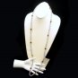 Vintage Long Necklace Gray Faux Pearls Beads Purple Bezel Set Lucite Stones