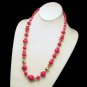 Vintage Statement Necklace Chunky Hot Pink Acrylic Goldtone Beads Varied Shapes