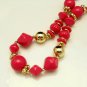 Vintage Statement Necklace Chunky Hot Pink Acrylic Goldtone Beads Varied Shapes