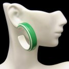 Vintage Large Chunky Pierced Statment Earrings Green White Hoops 60s Mod Style