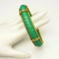 Vintage Large Bright Green Bangle Bracelet Goldtone Beaded Rope Wire Trim