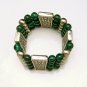 vintage Wide Egyptian Bracelet 4 Strand Green Lucite Beads Engraved Panels