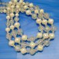 Vintage Necklace 3 Multi Strand Beads Frosted White Crackle Faux Crystal AB