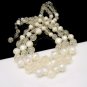 Vintage Necklace 3 Multi Strand Beads Frosted White Crackle Faux Crystal AB