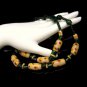 Vintage Necklace Large Chunky Art Glass Beads Tan Spotted Red  Green Yellow