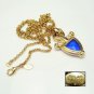 NOLAN MILLER Blue Glass Rhinestones Vintage Pendant Necklace Faux Pearls