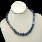 Vintage Necklace Blue Crackle Glass Beads AB Crystals Silver Plated Chunky