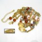 AVON Vintage Necklace Mid Century 2 Multi Strand Glass Beads Peach Amber Rolo Chain