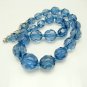 Vintage Blue Lucite Necklace Mid Century Moonglow Faux Crystal Chunky Beads Very Pretty