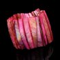 Vintage Cuff Bangle Bracelet Mid Century Dyed Mother of Pearl Fuchsia Extra Wide Very Unique