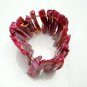 Vintage Cuff Bangle Bracelet Mid Century Dyed Mother of Pearl Fuchsia Extra Wide Very Unique