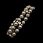 Vintage Gray Faux Pearls Bracelet Hematite Glass Beads Rhinestone 2 Rows Pretty