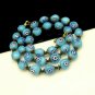 Vintage Millefiori Cane Beads Necklace Mid Century Rare Aqua Blue Knotted Unique