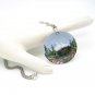 Vintage Pendant Necklace Signed Miniature Art Metal Hand Painted Mountain Scene Detailed