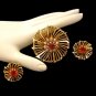 CORO Vintage Brooch Pin Earrings Mid Century Red AB Rhinestones Retro 1950s Jewelry Set