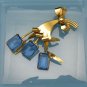 STERLING Silver Vermeil Vintage Brooch Pin Mid Century Retro Huge Blue Glass Flowers