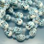 Mid Century Art Glass White Blue Black Beads Vintage Necklace Chunky Fluted Unique Long