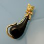 Vintage Siamese Cat Brooch Pin Mid Century Black Enamel Rhinestones Figural Green Eyes