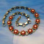Vintage Choker Necklace Mid Century Red Lucite Flowers Rhinestones Goldtone Circles