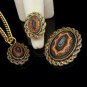 Mid Century Mosaic Designer Vintage Pendant Brooch Ring Set Large Convertible Lovely Colors