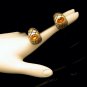 Vintage Curved Gold Plated Engraved Topaz Glass Post Earrings Unique Design